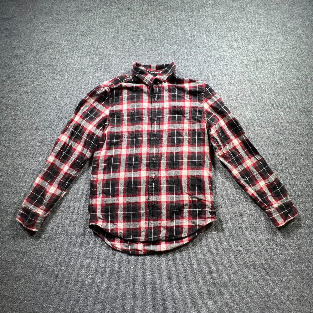 American Eagle Flannel Shirt Men's Medium Red Black Plaid Prep Fit Button Front